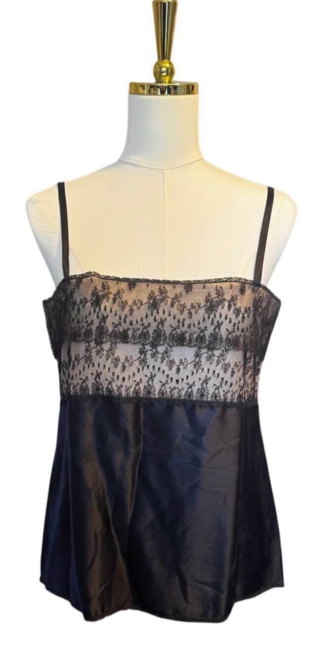 Vintage Bill Haire for Frederick's Sport Black Lace Satin Camisole Size 12 - Picture 1 of 4